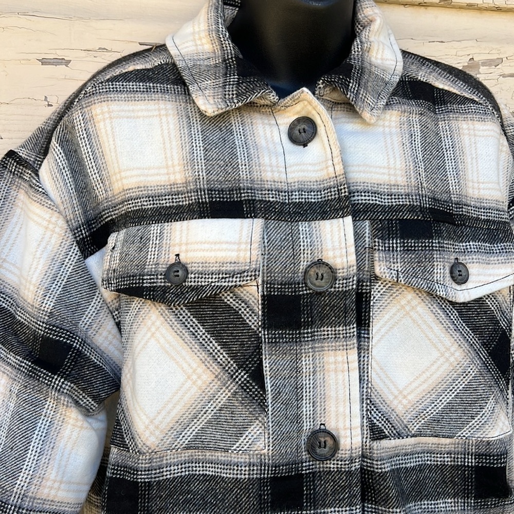 Love Tree Fleece Lined Plaid Oversized Western Chore Jacket Shacket Coat Med H - Picture 6 of 9